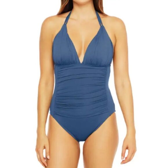 La Blanca Island Goddess Mio One-piece Halter Swimsuit In Blue sz 8 - Picture 1 of 6